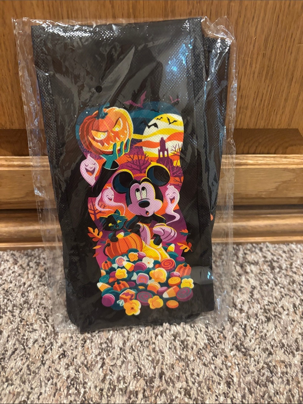 Disney Black Halloween Treat Bag with Colorful Mickey Design